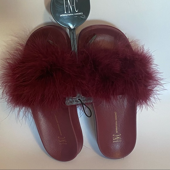 INC International Concepts Women’s Faux-Marabou Slide Slippers - Picture 3 of 10